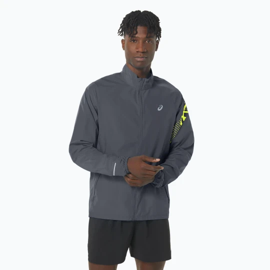 Zdjęcie produktu Kurtka do biegania męska ASICS Icon carrier grey/safety yellow