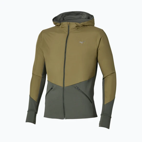 Zdjęcie produktu Kurtka do biegania męska Mizuno Active Warmalite Hybrid Full Zip Hooded Long Sleeve Top forest night Zielony