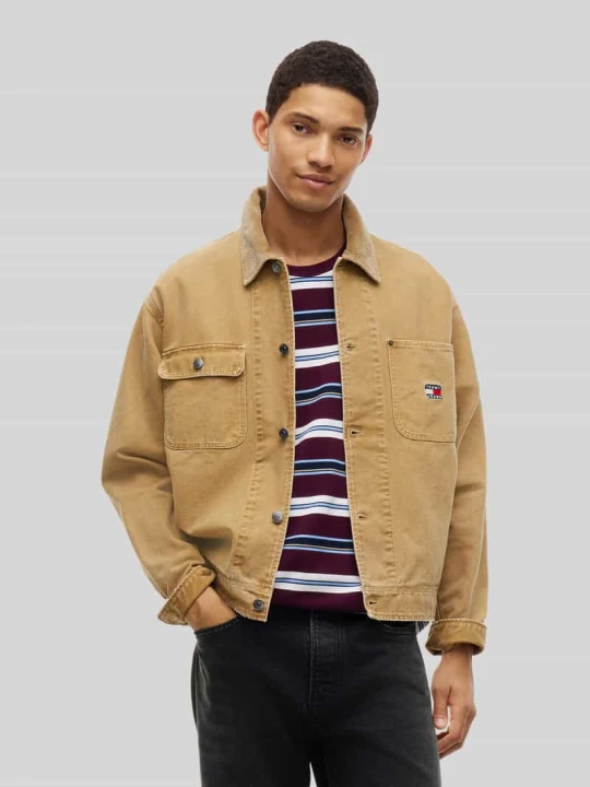 Zdjęcie produktu Kurtka jeansowa o kroju regular fit z czystej bawełny z sztruksowym kołnierzem Tommy Jeans Beżowy