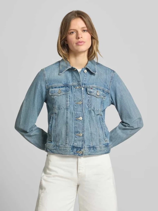 Zdjęcie produktu kurtka jeansowa w kroju regular fit z czystej bawełny model 'CLASSIC TRUCKER EXT BJ801' Tommy Jeans Jeansowy niebieski