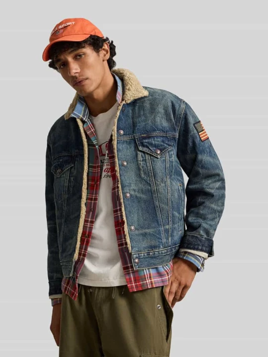 Zdjęcie produktu Kurtka jeansowa z kołnierzem z misia z czystej bawełny Polo Ralph Lauren Jeansowy niebieski