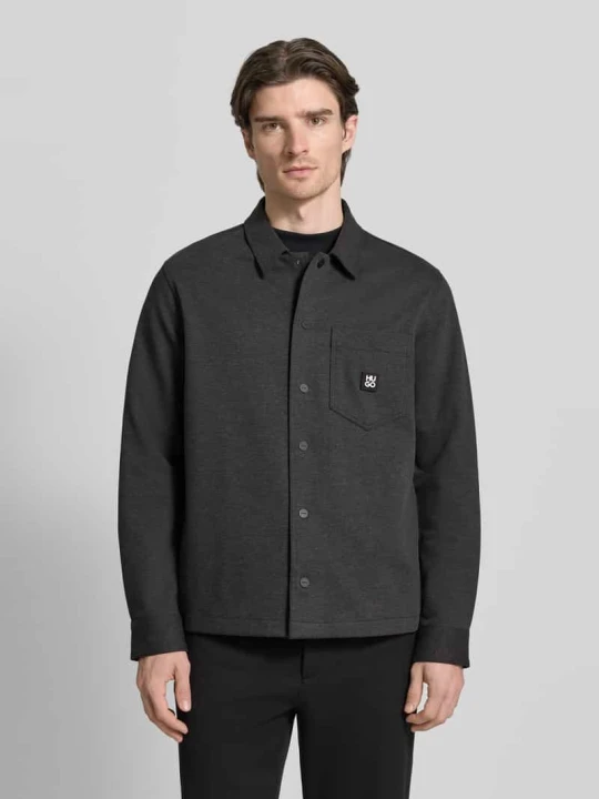 Zdjęcie produktu Kurtka koszulowa o kroju oversized z mieszanki bawełny model „ENASO” Hugo Antracytowy
