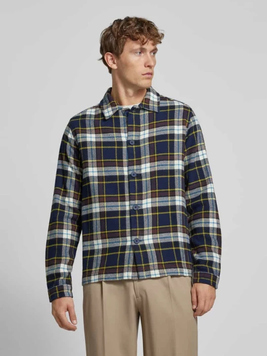 Zdjęcie produktu Kurtka koszulowa o kroju regular fit z kołnierzykiem typu kent KnowledgeCotton Apparel Niebieski