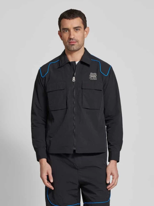 Zdjęcie produktu Kurtka koszulowa o kroju regular fit z nadrukiem z logo model ‘ESELIO’ Hugo Czarny