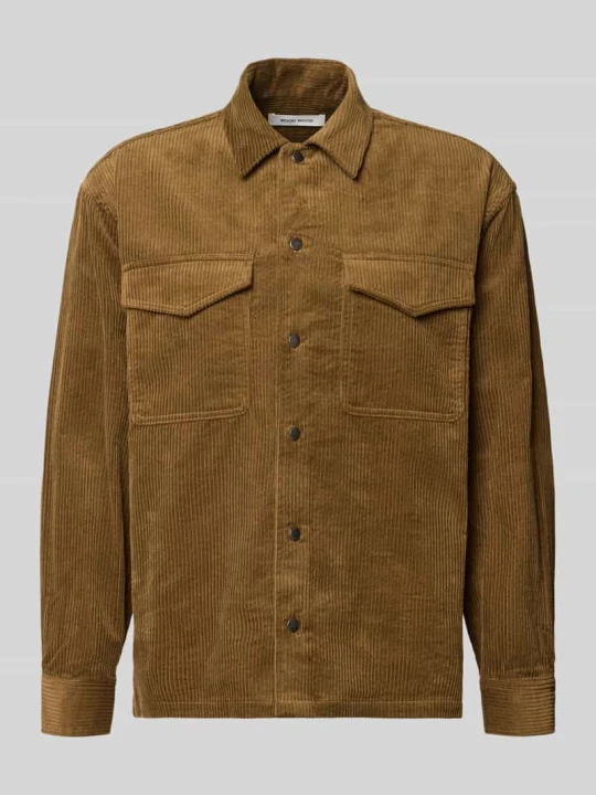 Zdjęcie produktu kurtka koszulowa o kroju regular fit z sztruksu model 'David' Wood Wood Orzechowy