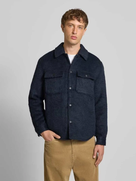 Zdjęcie produktu Kurtka koszulowa o kroju regular fit ze szczotkowanego materiału model ‘GIO’ Only & Sons Ciemnoniebieski