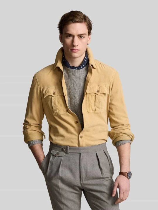 Zdjęcie produktu Koszulowa kurtka z koziego zamszu Polo Ralph Lauren Beżowy