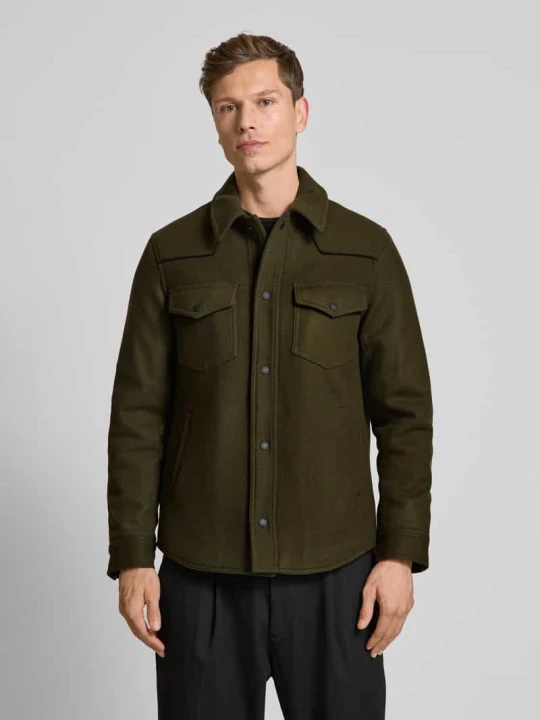 Zdjęcie produktu Kurtka koszulowa z mieszanki wełny z kołnierzykiem typu kent The Kooples Khaki