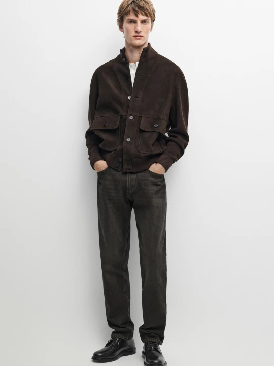 Zdjęcie produktu Kurtka Łączona: Skóra, Zamsz - Ceglany - Massimo Dutti - Male