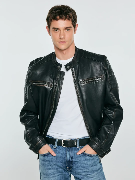 Zdjęcie produktu kurtka męska biker skórzana czarna hideo 906 Big Star