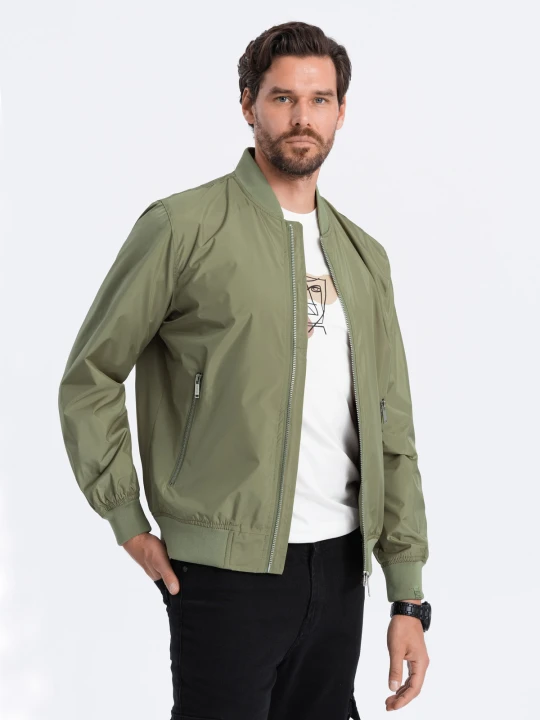Zdjęcie produktu Kurtka męska bomberka szwedka - oliwkowa V2 Ombre Clothing zielony