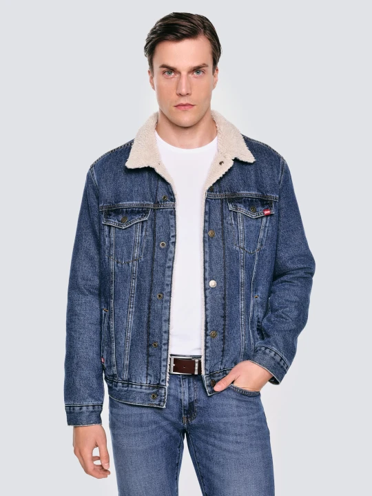 Zdjęcie produktu kurtka męska jeansowa z kożuszkiem niebieska ruben 353 Big Star