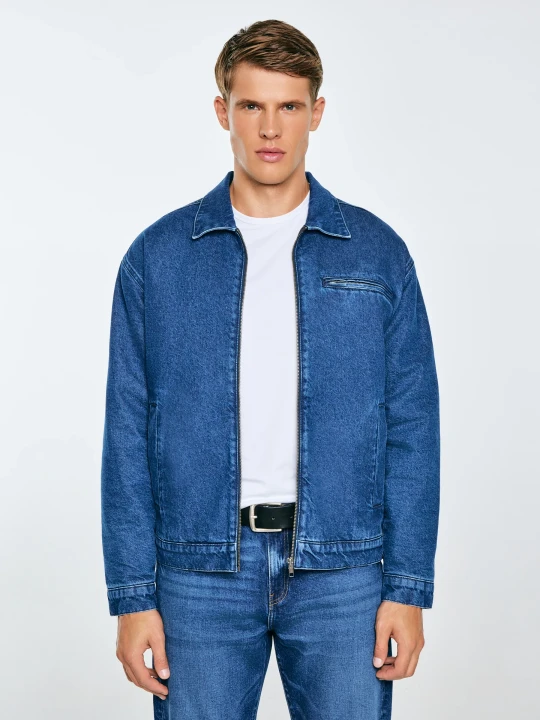 Zdjęcie produktu kurtka męska jeansowa zapinana na zamek ocieplana granatowa malcom 530 Big Star