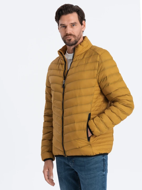 Zdjęcie produktu Kurtka męska pikowana - musztardowa V3 - Rozmiar: XL Ombre Clothing musztardowy