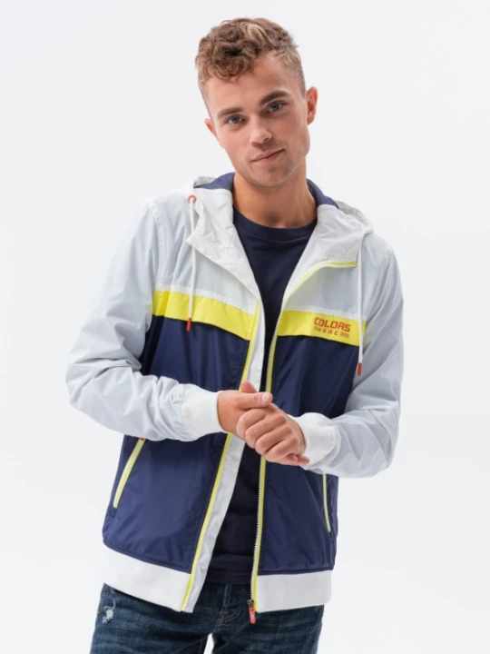 Zdjęcie produktu Kurtka męska wiatrówka z kapturem - granatowa V1 - Rozmiar: M Ombre Clothing