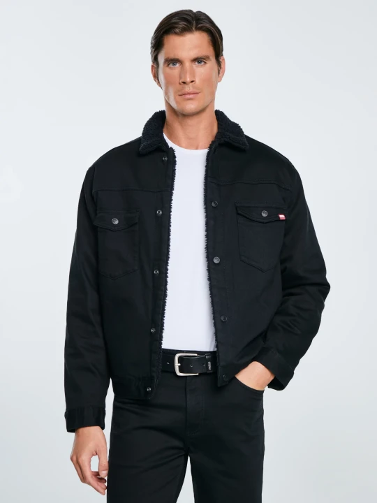 Zdjęcie produktu kurtka męska jeansowa z futerkiem czarna denver 915 Big Star