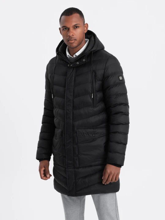 Zdjęcie produktu Kurtka męska zimowa parka pikowana - czarna V3 - Rozmiar: XXL Ombre Clothing