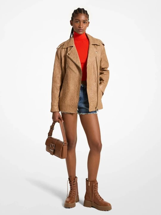 Zdjęcie produktu Kurtka motocyklowa oversize z marszczonej skóry Michael Kors