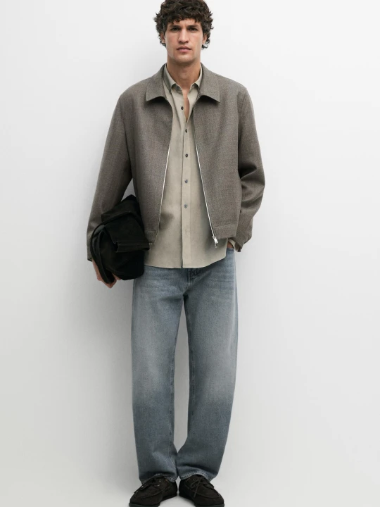 Zdjęcie produktu Kurtka O Fakturze Ze 100% Wełny - Szarawozielony - Massimo Dutti - Male