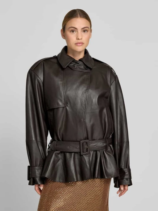 Zdjęcie produktu Kurtka o kroju oversized z naturalnej skóry z jagnięcej skórze ROTATE Czarny