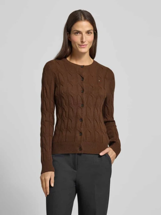 Zdjęcie produktu Regular Fit kardigan z czystej wełny z warkoczowym wzorem Tommy Hilfiger Średniobrązowy