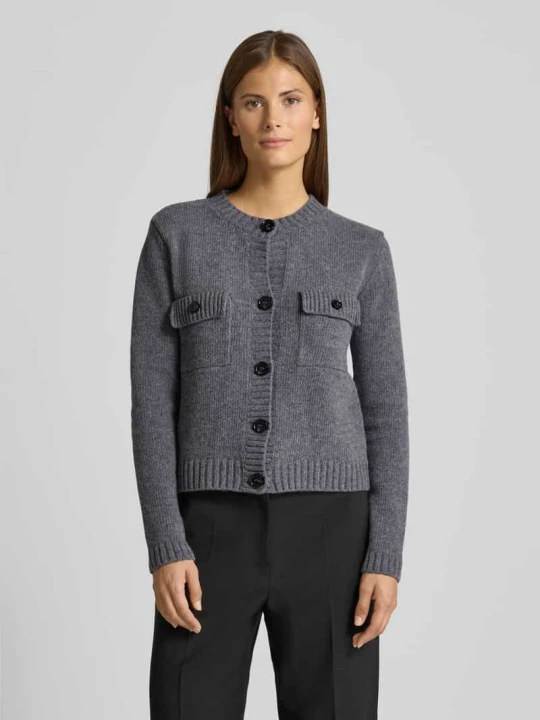 Zdjęcie produktu Kurtka o kroju regular fit z dzianiny z czystej żywej wełny model ‘OLBIA’ Weekend Max Mara Antracytowy