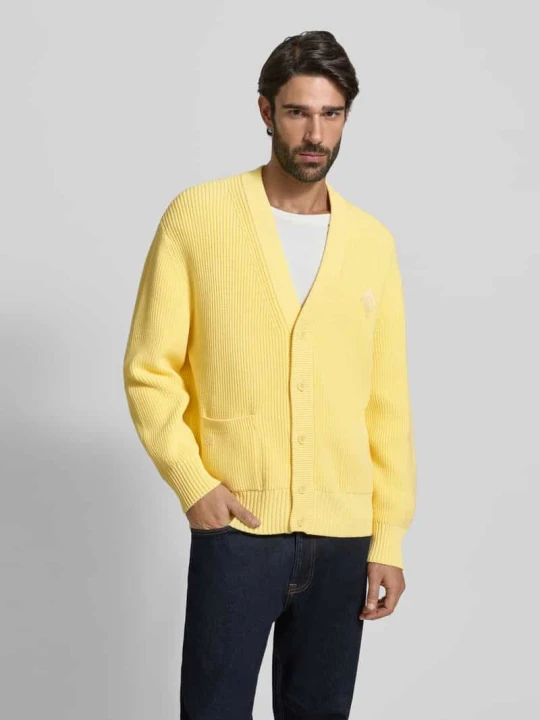 Zdjęcie produktu Swobodny kardigan z mieszanki bawełny model „COTES PERLEES” Lacoste Jasnożółty