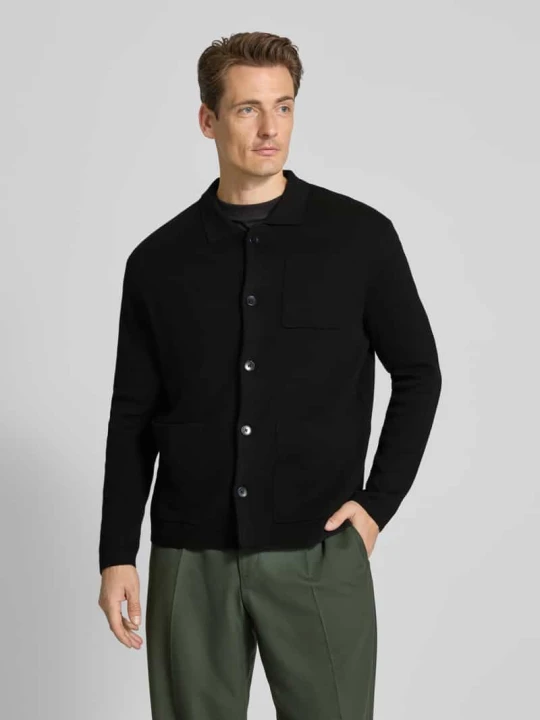 Zdjęcie produktu Kurtka o kroju relaxed fit z dzianiny z mieszanki bawełny model ‘MIKE’ Selected Czarny