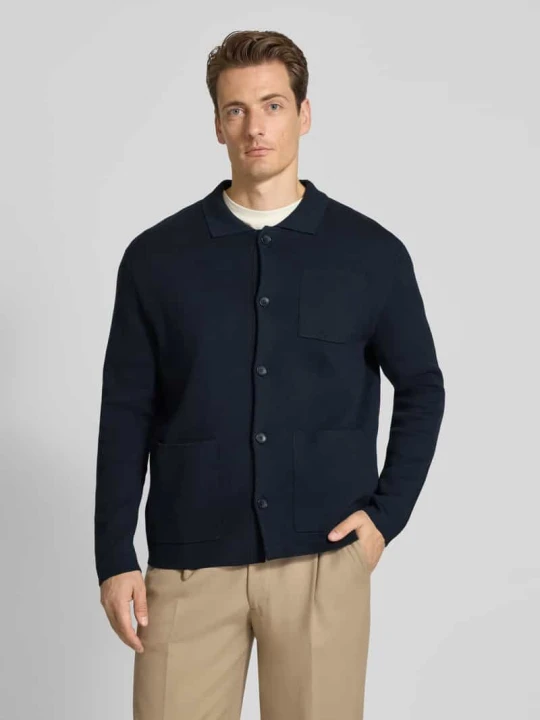 Zdjęcie produktu Kurtka o kroju relaxed fit z dzianiny z mieszanki bawełny model ‘MIKE’ Selected Homme Ciemnoniebieski