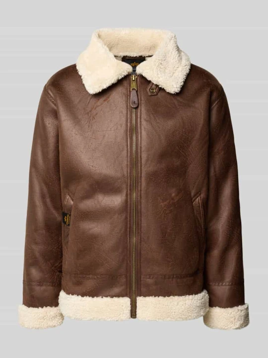 Zdjęcie produktu kurtka o kroju relaxed fit z materiału skóropodobnego z wykładanym kołnierzem Alpha Industries Średniobrązowy
