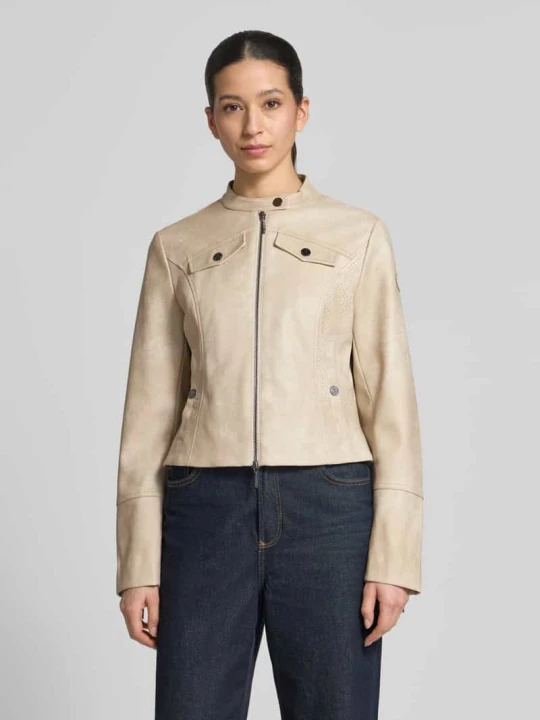 Zdjęcie produktu Kurtka o kroju slim fit w skórzanym wyglądzie Amber & June Beżowy