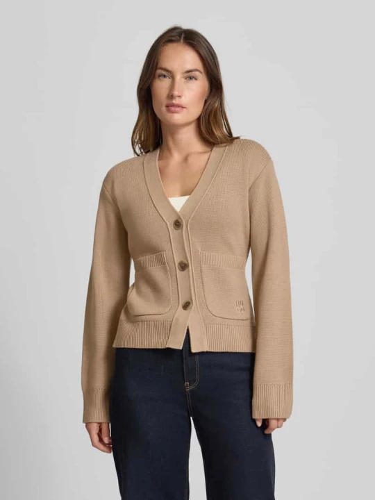 Zdjęcie produktu Kurtka o kroju slim fit z dzianiny z mieszanki żywej wełny model ‘SELOSINA’ Hugo Piaskowy