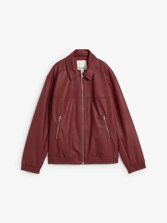 Zdjęcie produktu Kurtka oversize z imitacji skóry BonPrix czerwony