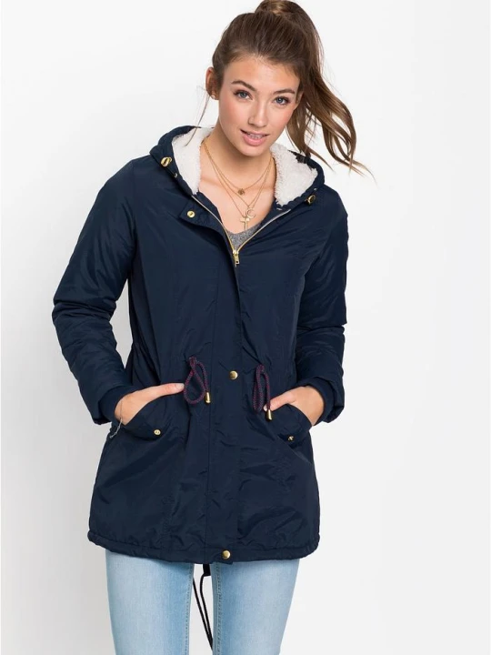 Zdjęcie produktu Kurtka parka na podszewce z polaru baranka BonPrix niebieski