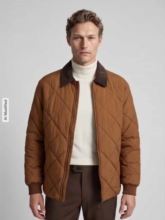 Zdjęcie produktu kurtka pikowana o kroju regular fit z nylonu z sztruksowym kołnierzem Selected Camel