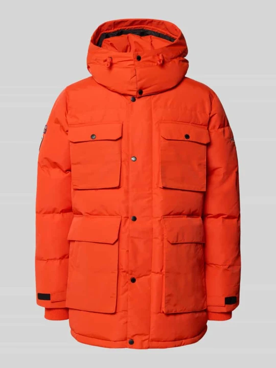 Zdjęcie produktu kurtka pikowana w kroju regular fit z kapturem model 'Everest Expedition' Superdry Pomarańczowy