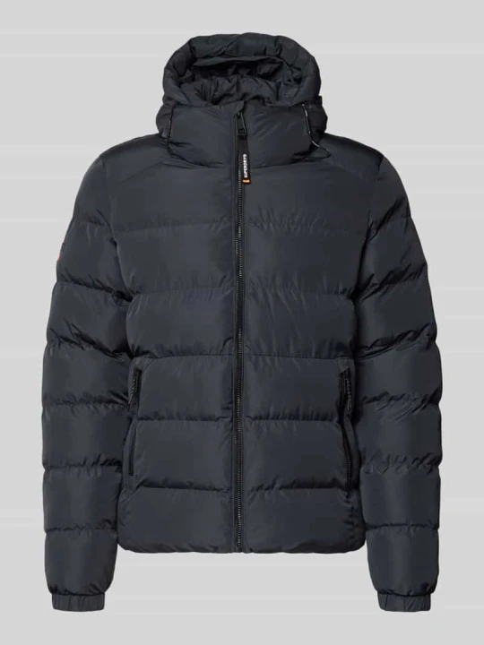 Zdjęcie produktu Kurtka pikowana z wyhaftowanym logo i kapturem Superdry Grafitowy