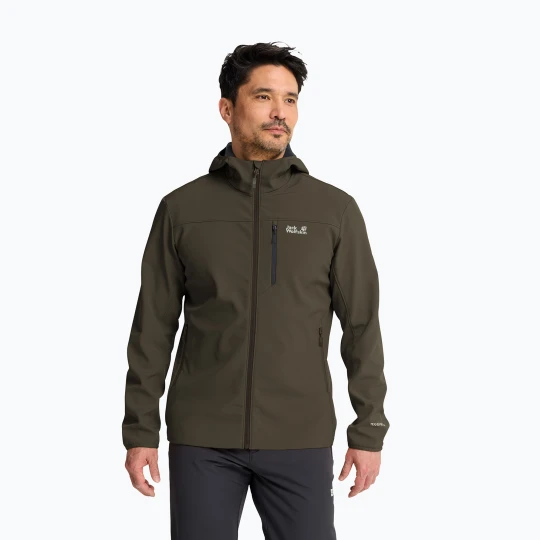 Zdjęcie produktu Kurtka przeciwwiatrowa męska Jack Wolfskin Wild Winds Hooded obsidian moss Brązowy