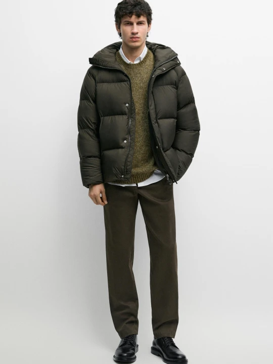 Zdjęcie produktu Kurtka Puchowa Oversize - Ciemny Khaki - Massimo Dutti - Male