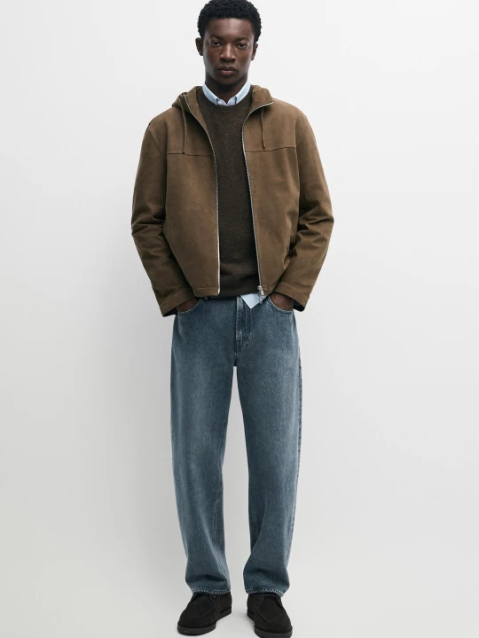 Zdjęcie produktu Kurtka: Skóra, Zamsz, Kaptur - Ecru Średni - Massimo Dutti - Male