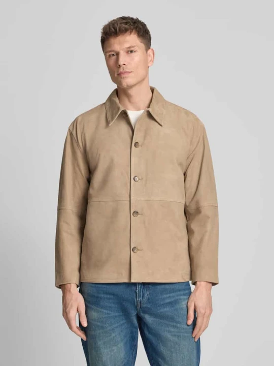 Zdjęcie produktu kurtka skórzana krój regular fit z wykładanym kołnierzem model 'RORY' Selected Piaskowy
