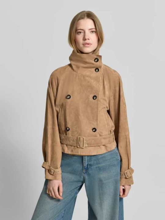 Zdjęcie produktu kurtka skórzana krój relaxed fit styl trenczu Marc O'Polo Piaskowy