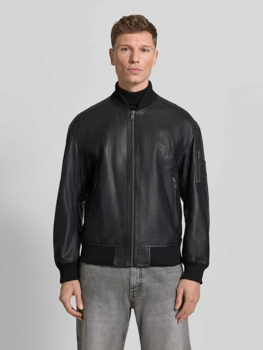 Zdjęcie produktu Kurtka skórzana o kroju regular fit w stylu college model ‘JAKRI’ Boss Czarny