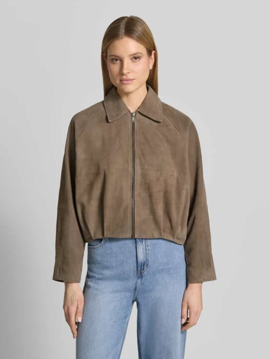 Zdjęcie produktu kurtka skórzana o kroju regular fit z naturalnej skóry koziej welurowej model 'Petra' My Essential Wardrobe