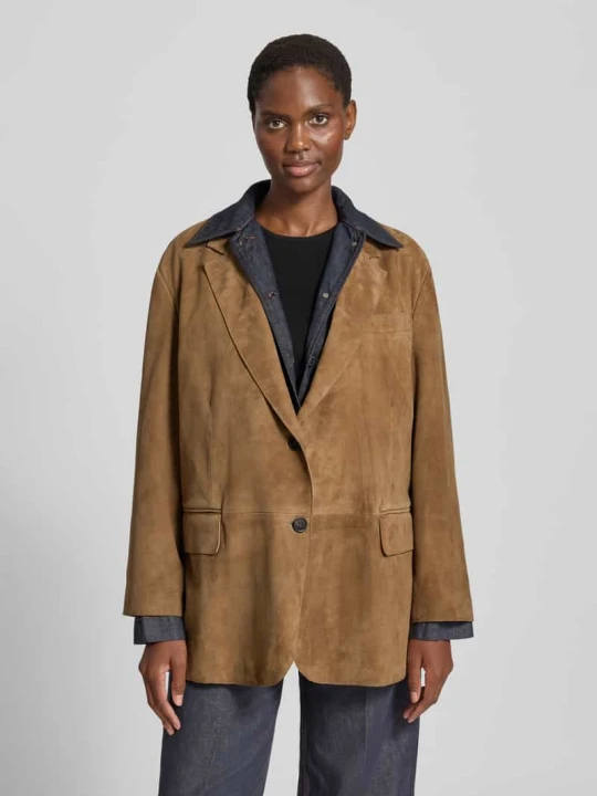 Zdjęcie produktu Kurtka skórzana o kroju regular fit z naturalnej skóry koziej welurowej model ‘ROLANDA’ Weekend Max Mara Camel