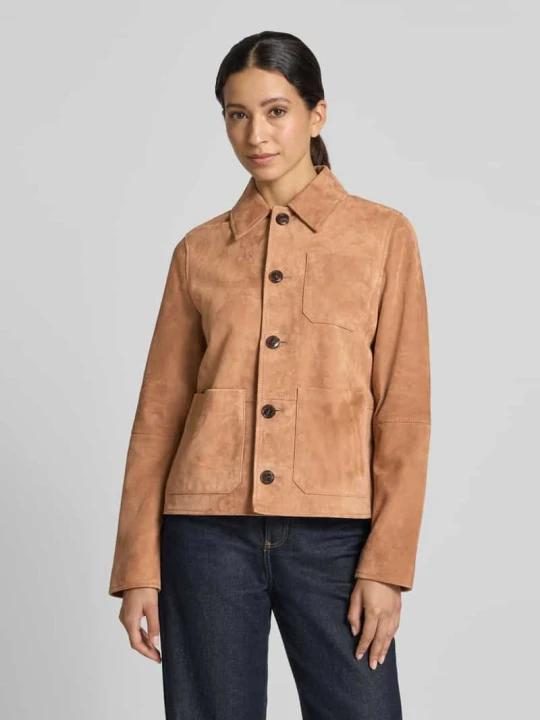 Zdjęcie produktu kurtka skórzana o kroju regular fit z wykładanym kołnierzem model 'LUANA' JOOP! Beżowy