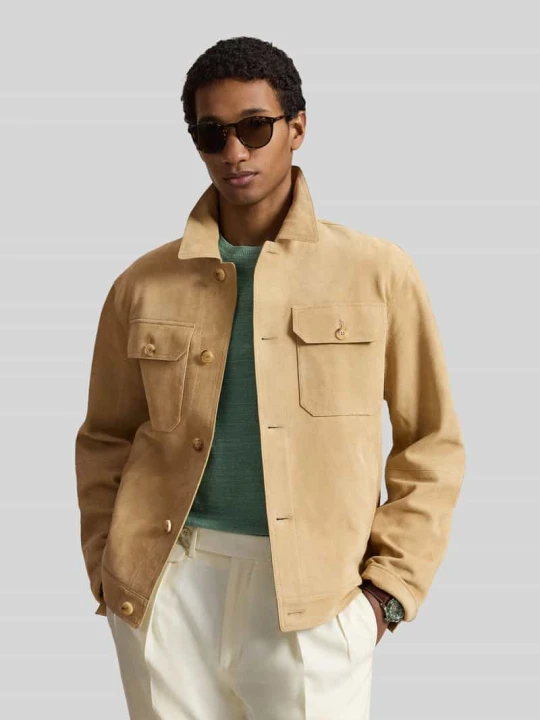 Zdjęcie produktu kurtka skórzana w kroju regular fit z naturalnej skóry z weluru ze skóry jagnięcej Polo Ralph Lauren Beżowy
