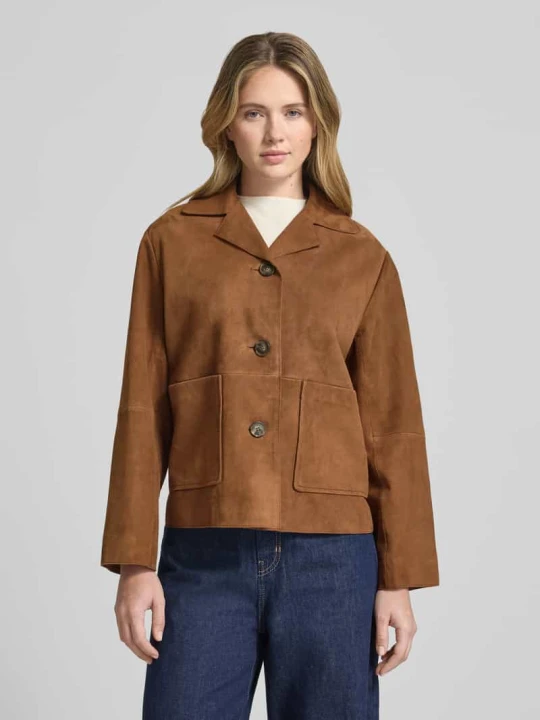 Zdjęcie produktu kurtka skórzana w kroju regular fit z prawdziwej skóry koziej model 'PALCHI' Weekend Max Mara Średniobrązowy