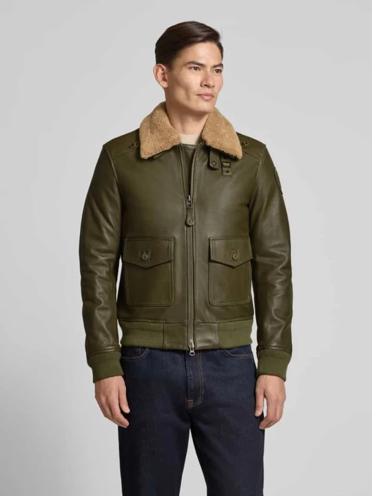 Zdjęcie produktu Kurtka skórzana z kieszeniami z patką model ‘CHEITON’ Blauer Usa Oliwkowy