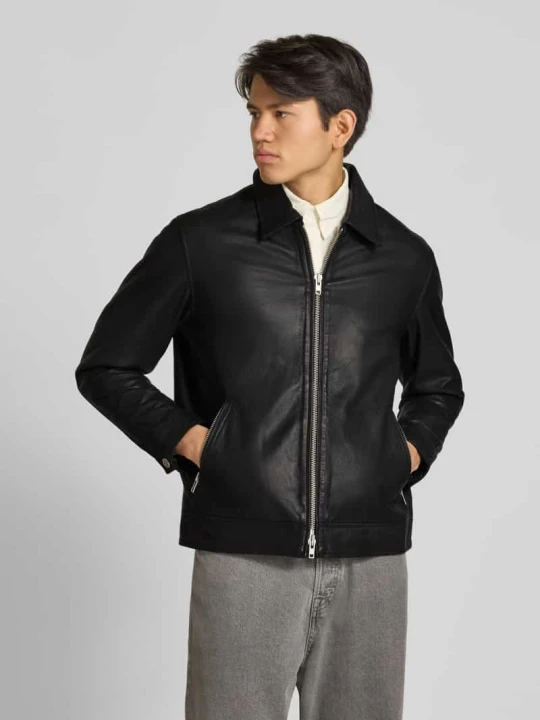 Zdjęcie produktu Kurtka skórzana z kołnierzykiem typu kent model ‘CASABLANCA’ Jack&Jones czarny